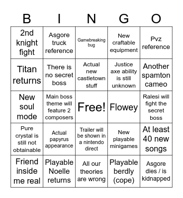 Deltarune chapter 5 bingo real Bingo Card