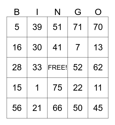 Park Manor Bingo Card