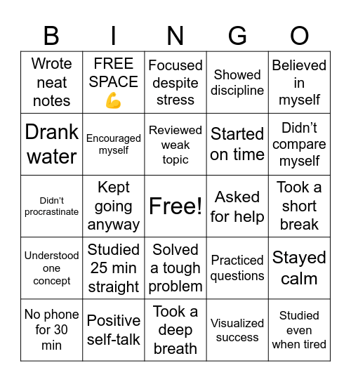 Motivational exam bingo Card
