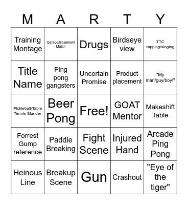 Marty Supreme Bingo Card