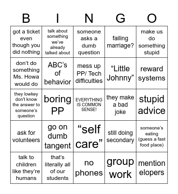 totally useful power hour Bingo Card