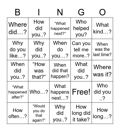 Wh-Questions Bingo Card
