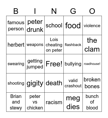 family guy bingo Card