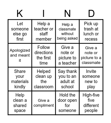 Kindness BINGO Card