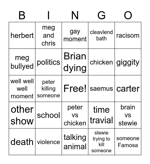 Ufamily guy bingo Card
