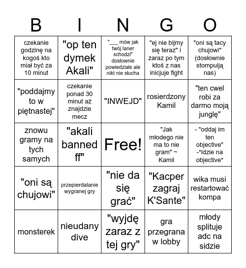 flexy w piątkę Bingo Card