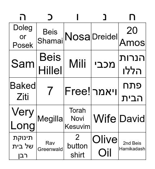 Chanukah Somayach!! Bingo Card