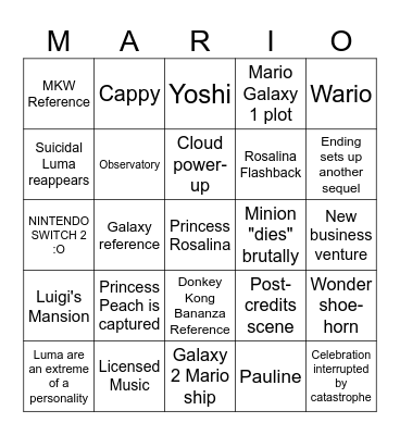 Mario Galaxy Movie Bingo Card