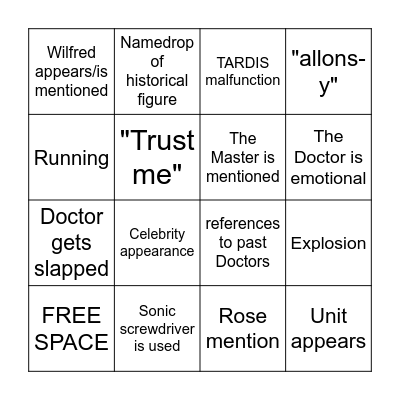 Doctor Who Marathon Bingo Card