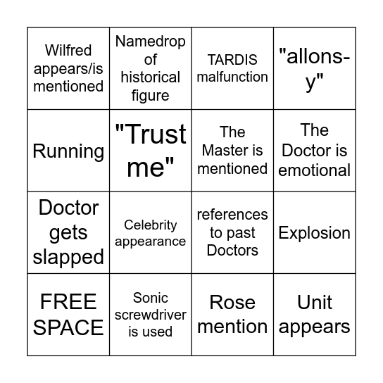 Doctor Who Marathon Bingo Card
