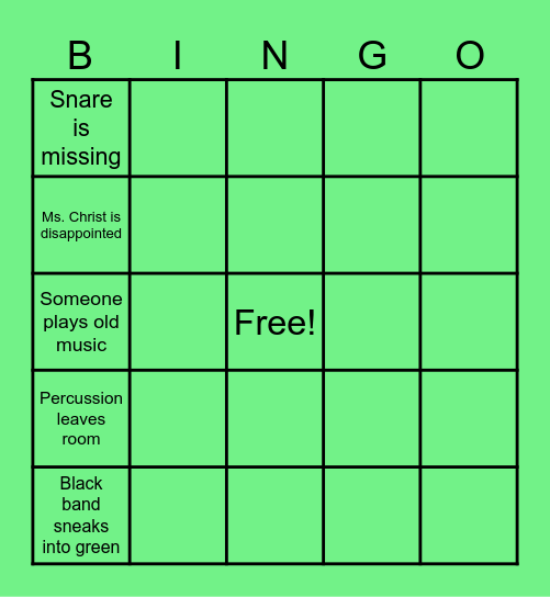 GREEN BAND BINGO Card