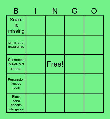 GREEN BAND BINGO Card