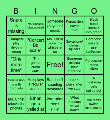 GREEN BAND BINGO Card