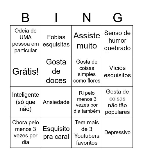 Bingo de personalidade Bingo Card