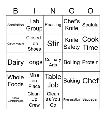 Rough Rider Culinary BINGO Card