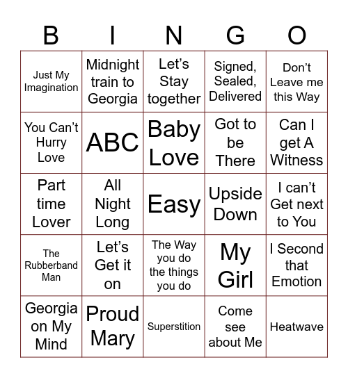 Motown 1/16 Bingo Card