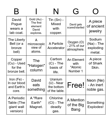 Hunting the Elements Bingo Card