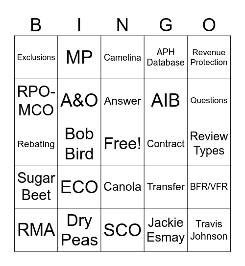 Rain and Hail Bingo Card