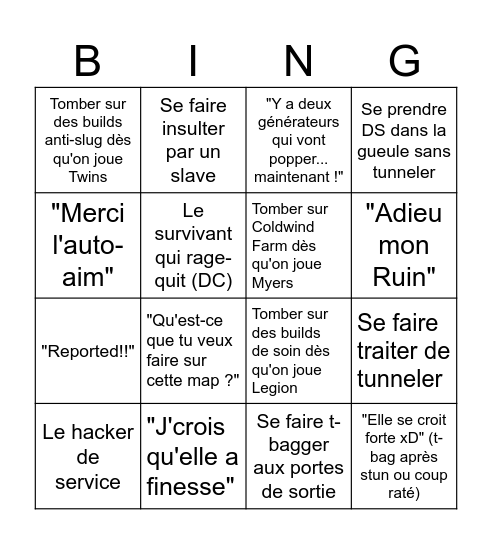 DBD - The Killer Experience Bingo Card