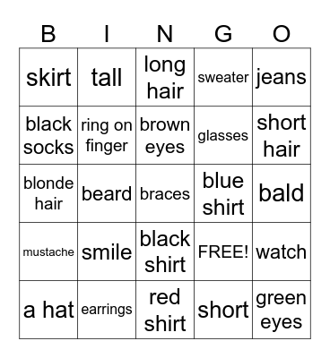 My Classmates Bingo Card