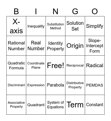 Rate of Change Bingo Card