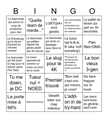 DBD - The Surv Experience Bingo Card