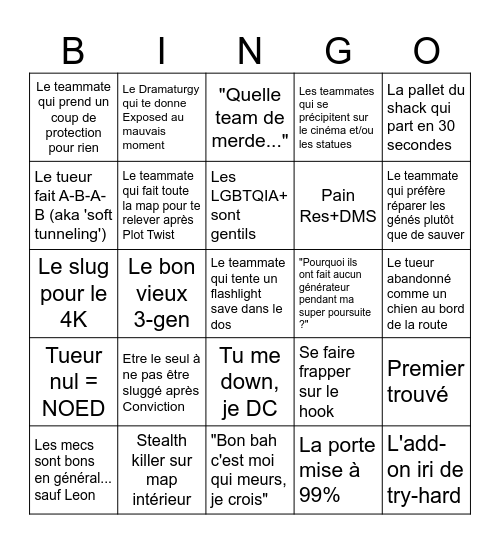 DBD - The Surv Experience Bingo Card