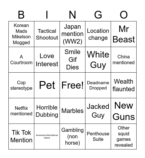 Squid Game S3 Bingo Card