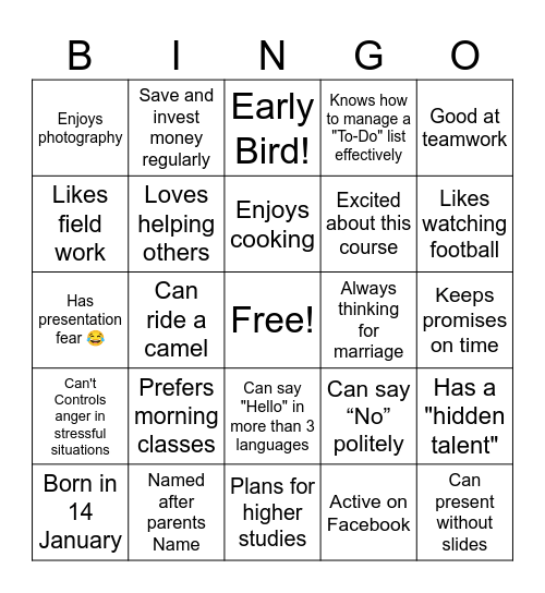 251 B - Art of Living Bingo Card