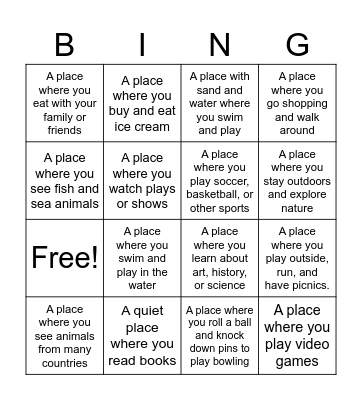 A PLACE TO HAVE FUN Bingo Card