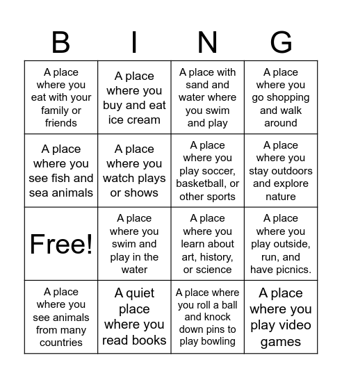 A PLACE TO HAVE FUN Bingo Card