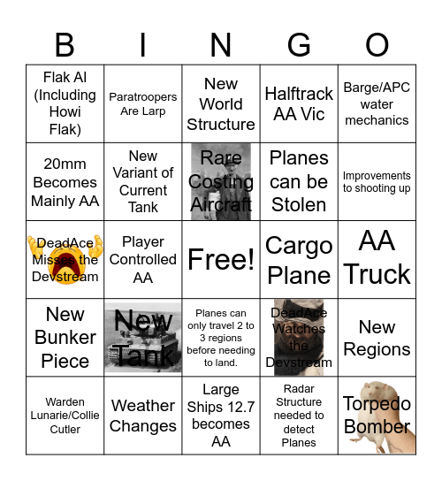 Foxhole Cope Bingo Card