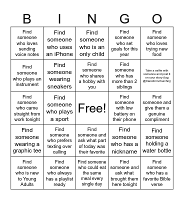 Young Adults Bingo Card