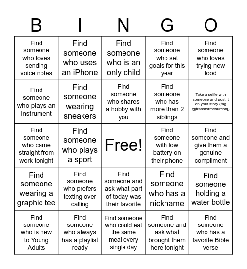 Young Adults Bingo Card