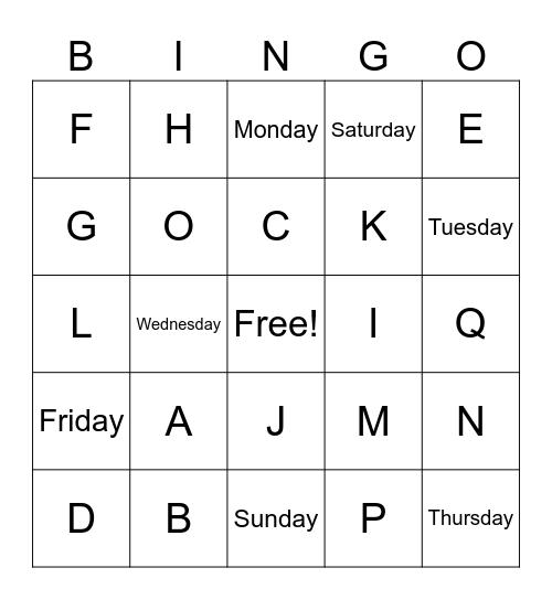 Letter Bingo Card