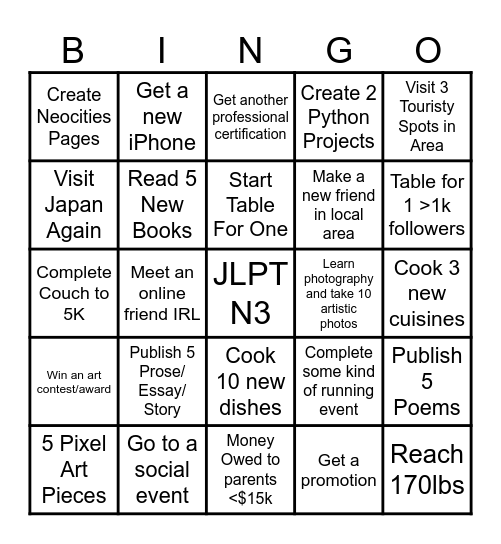 Bingoals 2026 Bingo Card