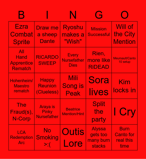 Canto 9 Part 3 Bingo Card