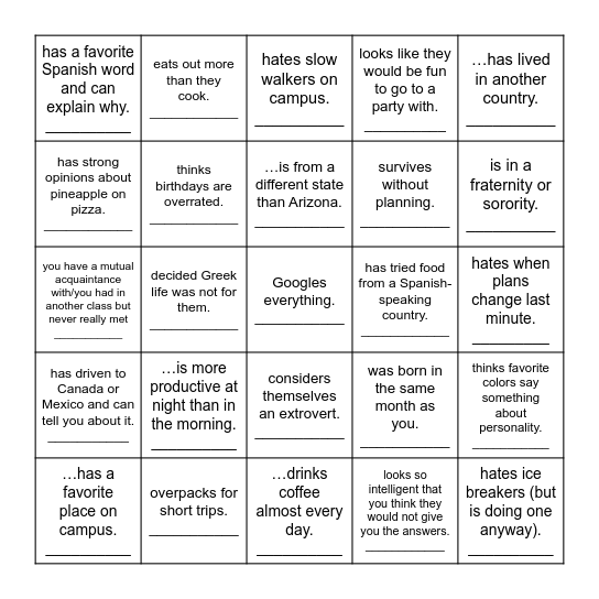 Find someone who... Bingo Card