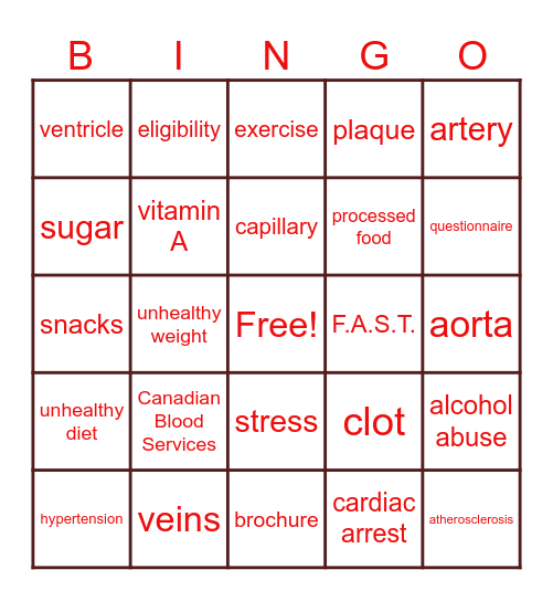 Heart Health Bingo Card