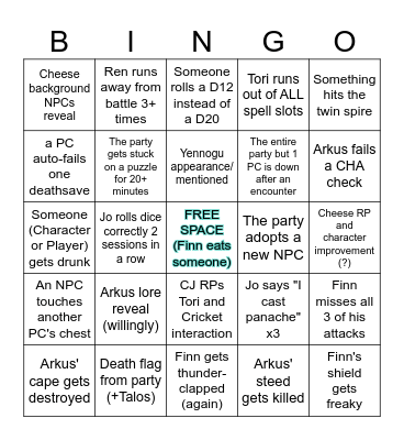 the new dnd season bingo tm Bingo Card