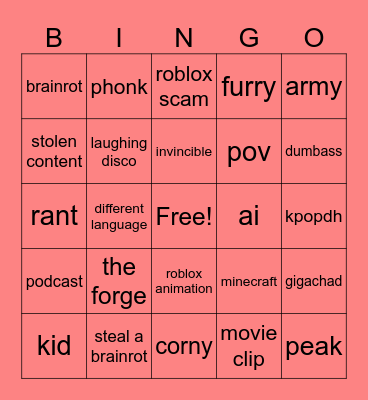 yt shorts bingo Card