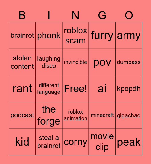 yt shorts bingo Card