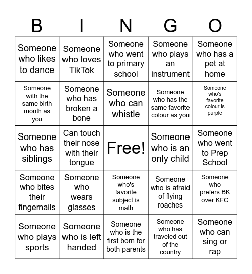 Find Someone Who Bingo Card