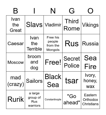 The First Russians Bingo Card