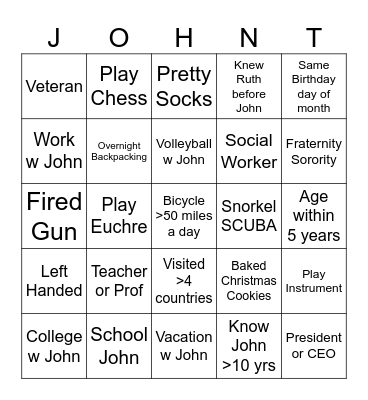 John Retirement Ice Breaker Bingo Card