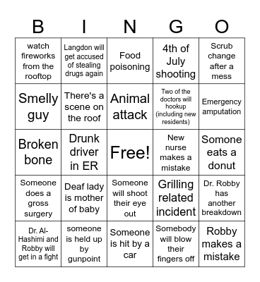 The Pitt Bingo Dad's Version Bingo Card