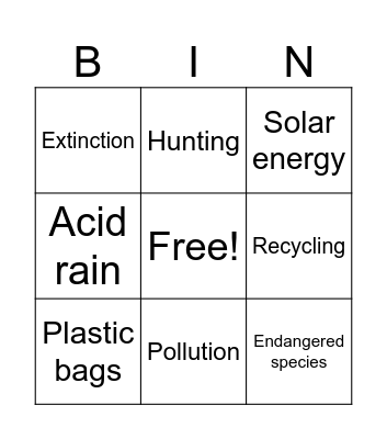 Environmental Bingo SELAL Bingo Card
