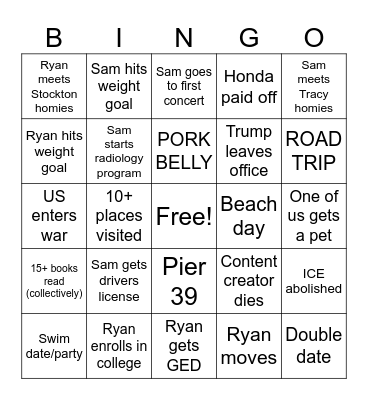 Sam & Ryan 2026 Bingo Card