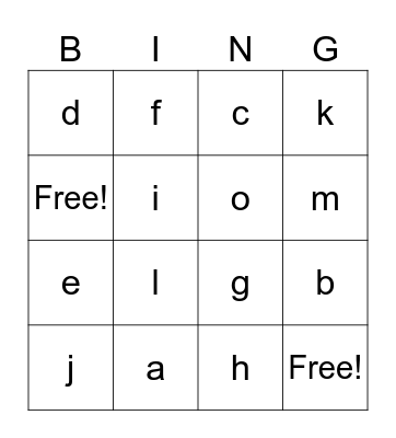 Alphabet Bingo (A-O) Bingo Card