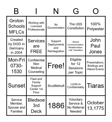 US NAVY BINGO Card